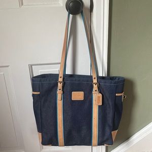 Coach denim and leather tote